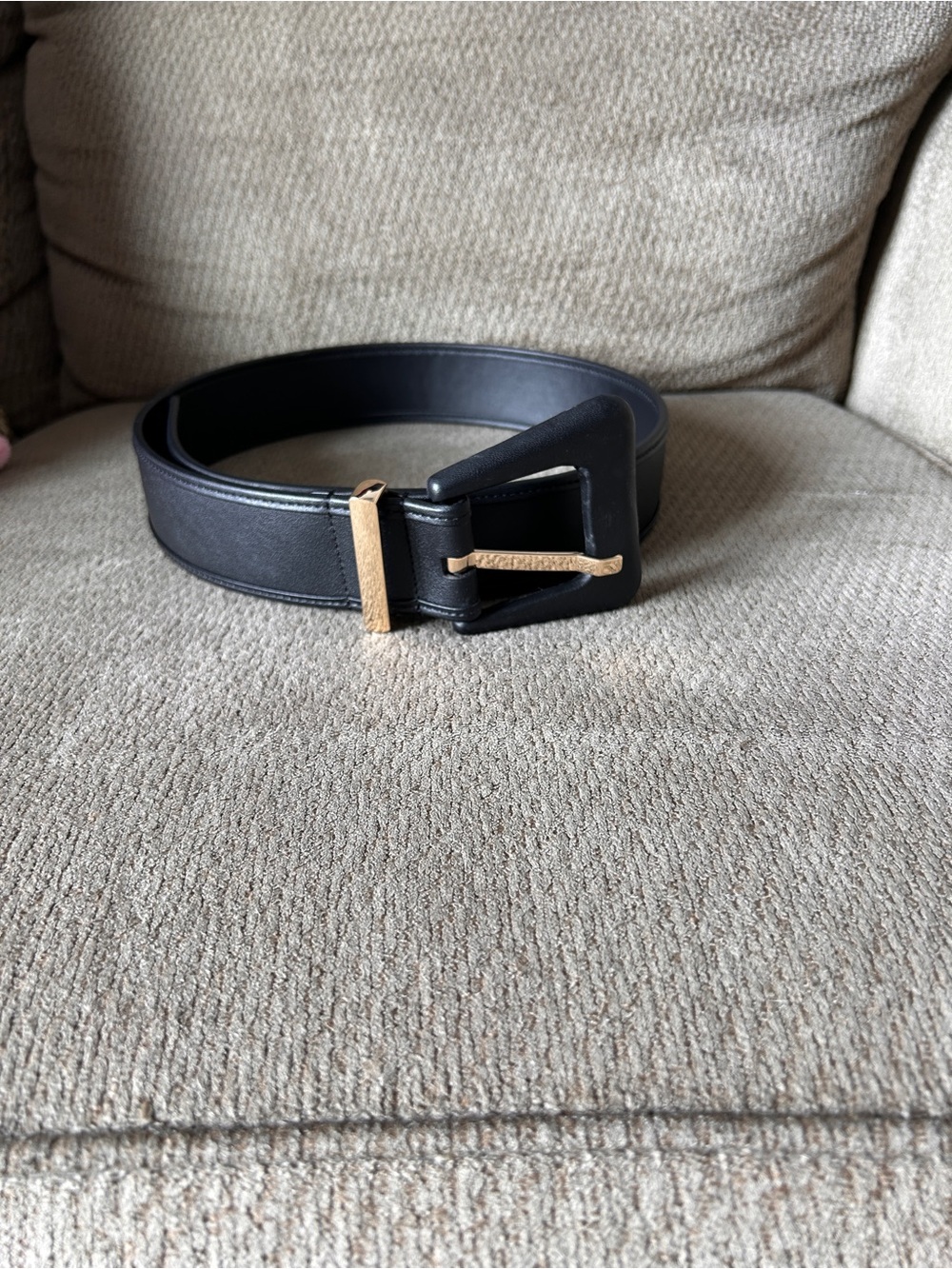 CAbi Black Leather Belt with Gold-Tone Buckle